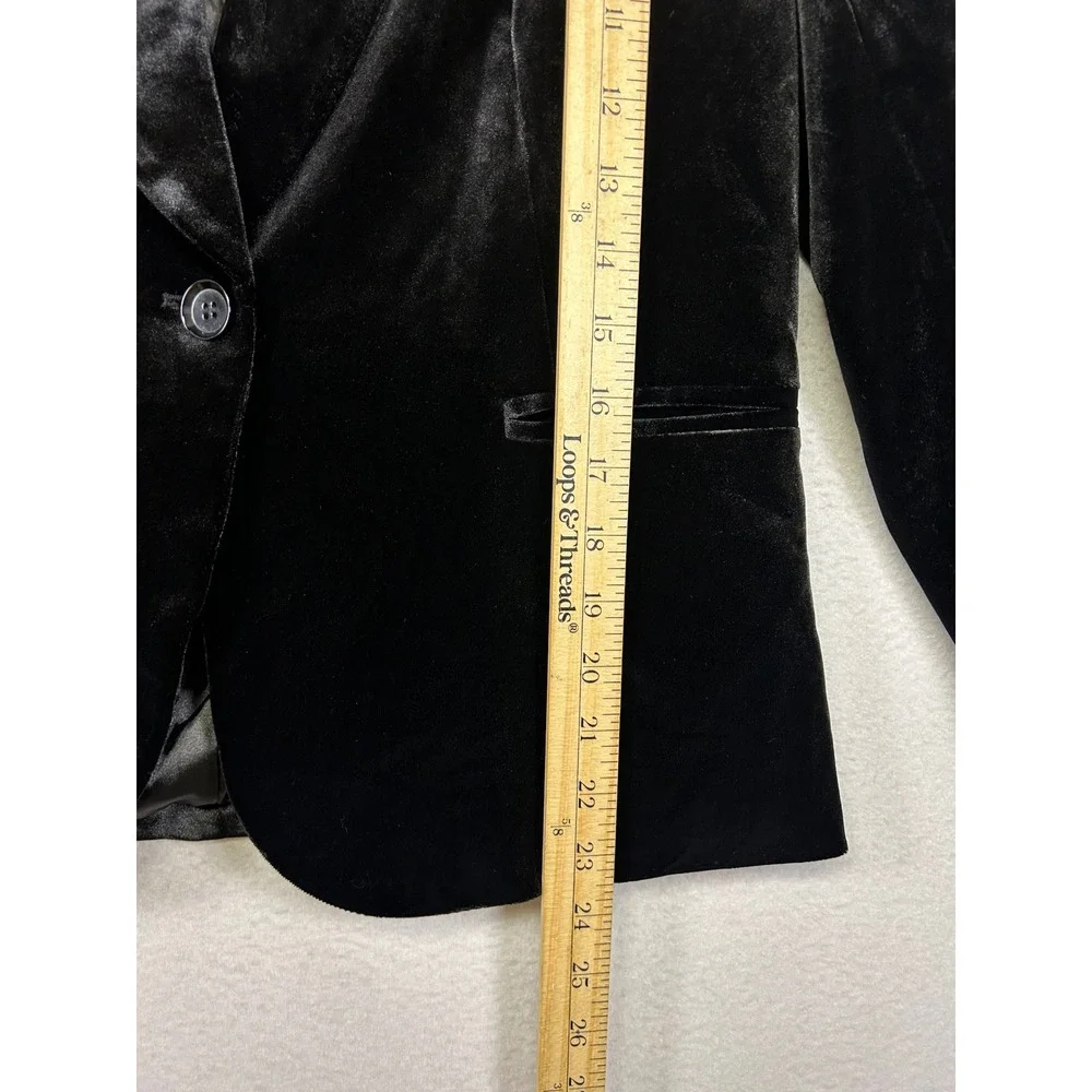 Dark Academia Allegra K Women Size M Black Velvet Shawl Collar One Button Blazer